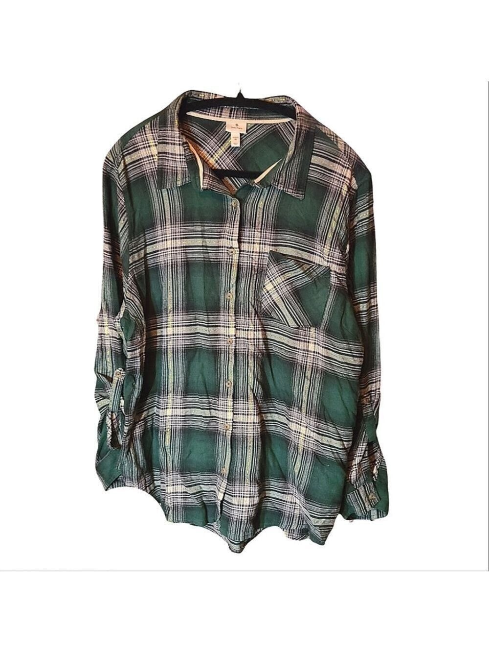 036 DRESSBARN 3X LONG SLEEVE PLAID BLOUSE